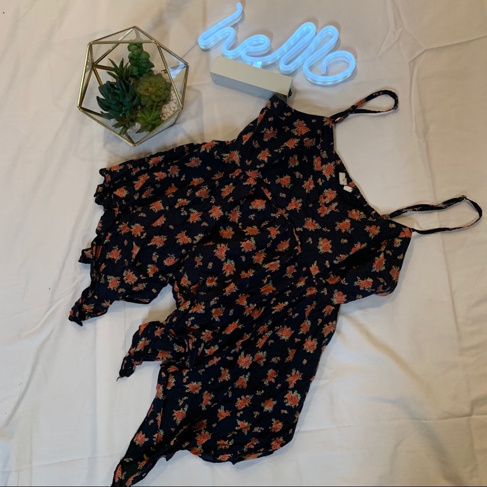 Navy Floral Spaghetti Strap w/ irregular hem line